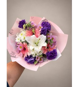 Pembe Lilyumlu Renkli Buket