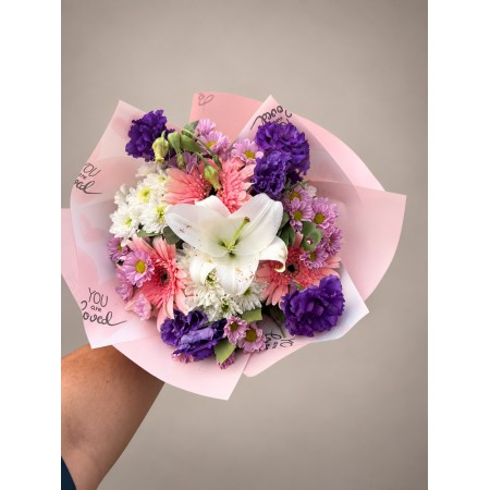 Pembe Lilyumlu Renkli Buket