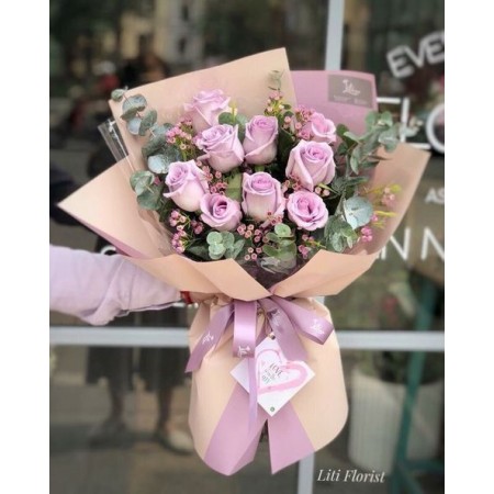 9 Adet İthal Pembe Gül